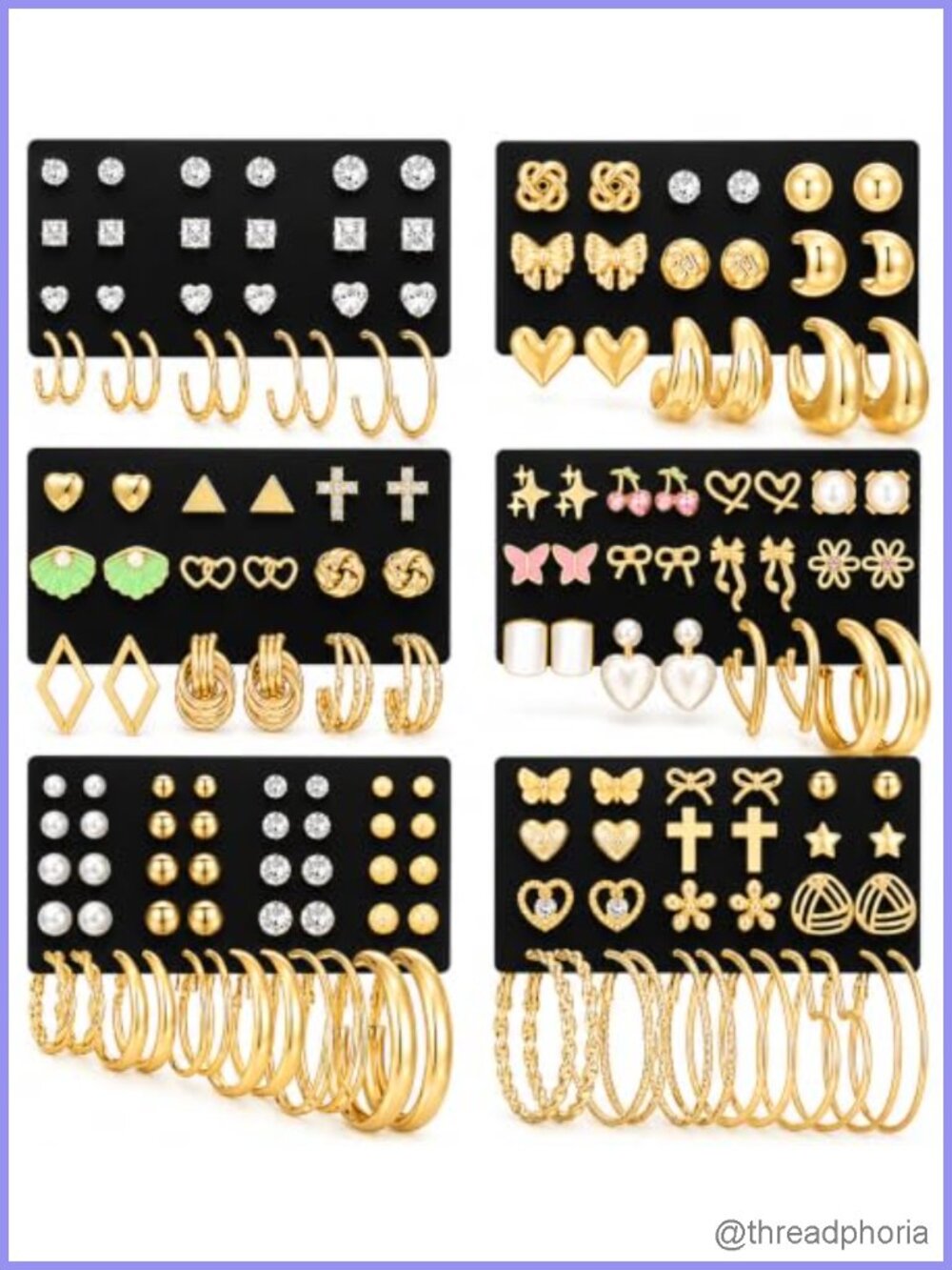 81 Pairs Gold Stud Hoop Earrings Set Women Pearl Cubic Zirconia Butterfly Heart